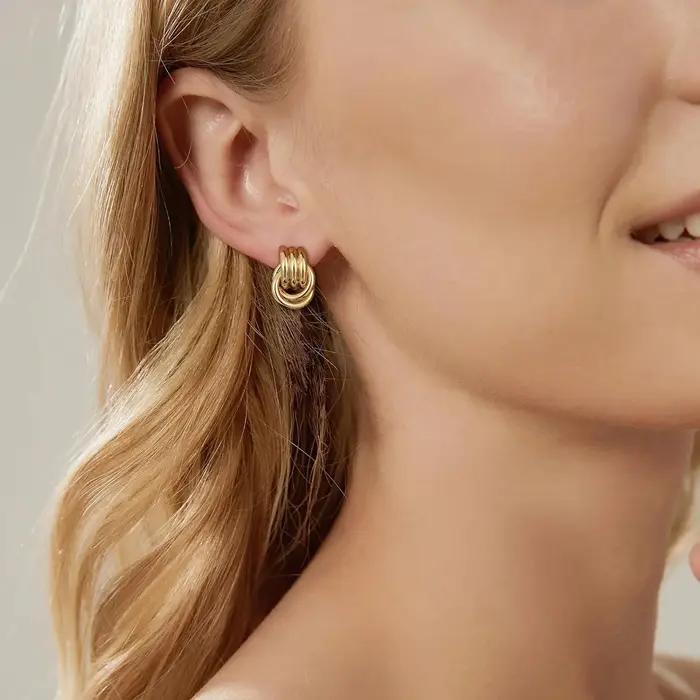 Boucles d'oreilles à nœud plaquées or 14 carats hypoallergéniques pour femmes élégantes occasions spéciales mode moderne
