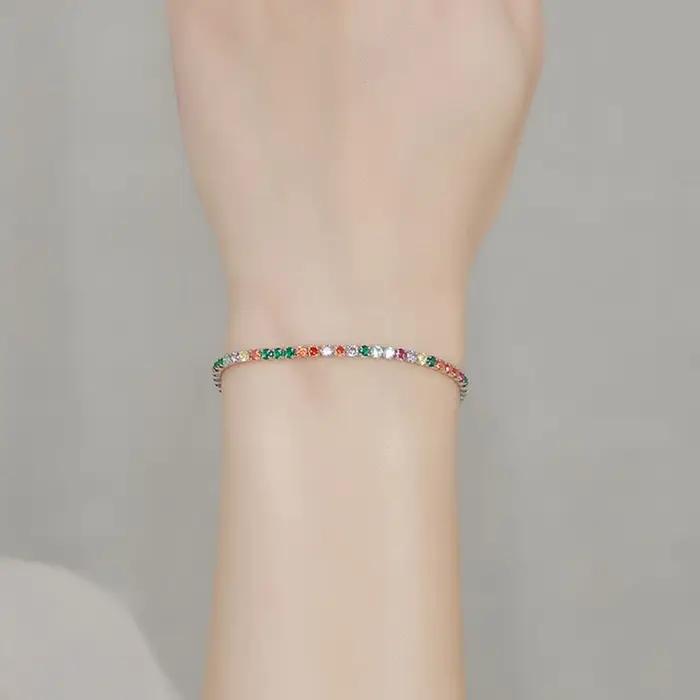 Bracelet arc-en-ciel chaîne de tennis en argent 925