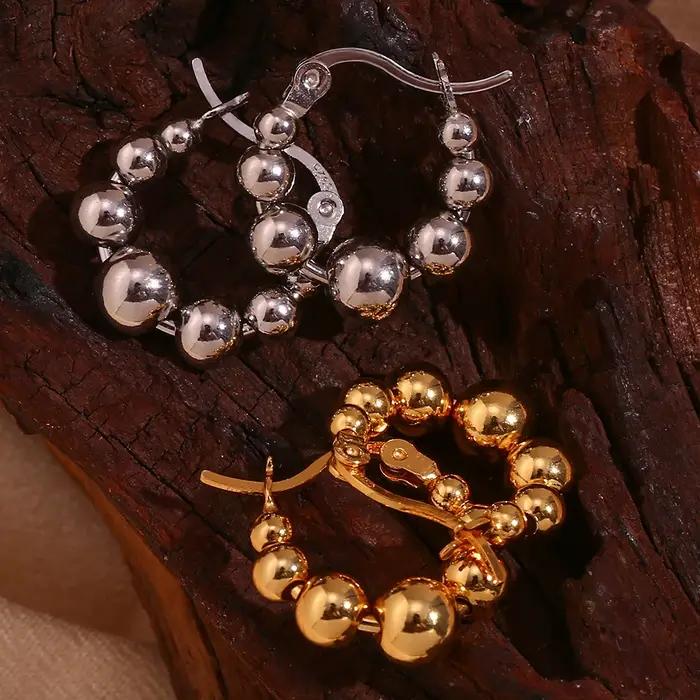 E.B.belle mignon belle Huggies petites perles boule boucles d'oreilles couleur argent doré