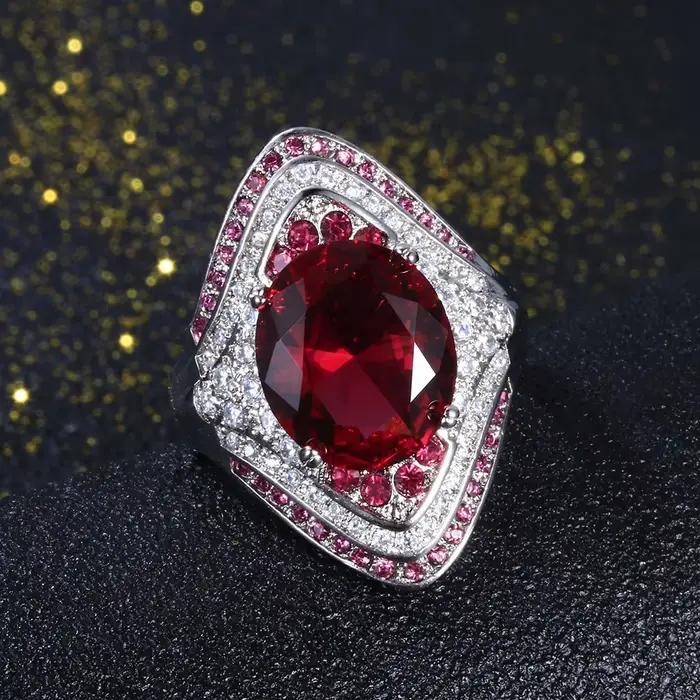 Bague en argent 925 véritable avec rubis et cristal pour femmes, vintage, style vendange, alliance de mariage, bijou de fête et de mariage, cadeau pour occasions spéciales