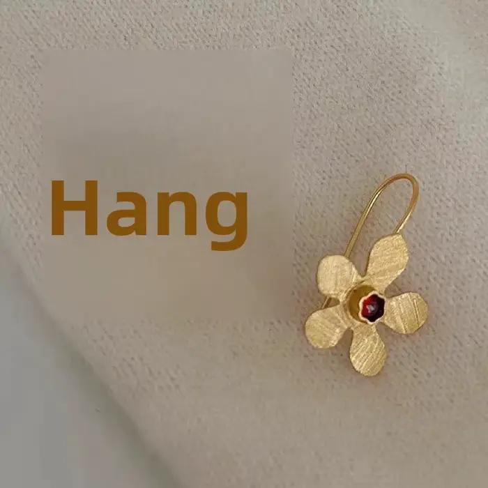 Boucles d'oreilles à fleurs d'agate rouge pour femmes d'âge moyen, Style rétro espagnol, pendantes,