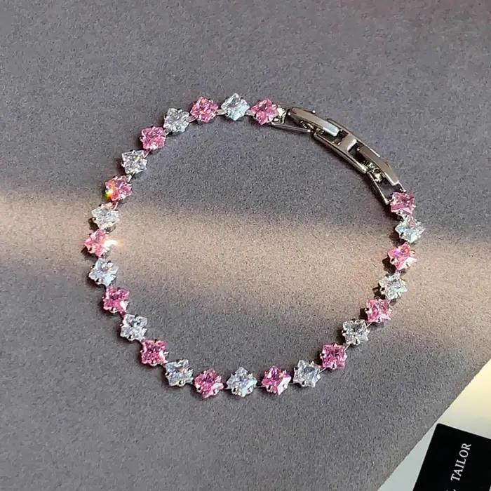 Bracelet en Zircon pour femmes, bracelets roses de luxe à la mode pour femmes