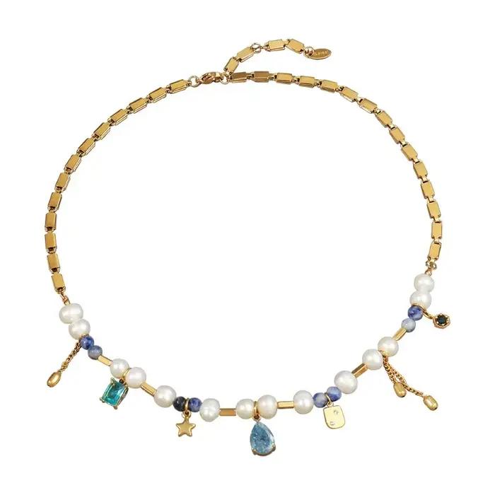Collier de perles d'eau douce de style cour français vintage, en acier inoxydable, chaîne de clavicu