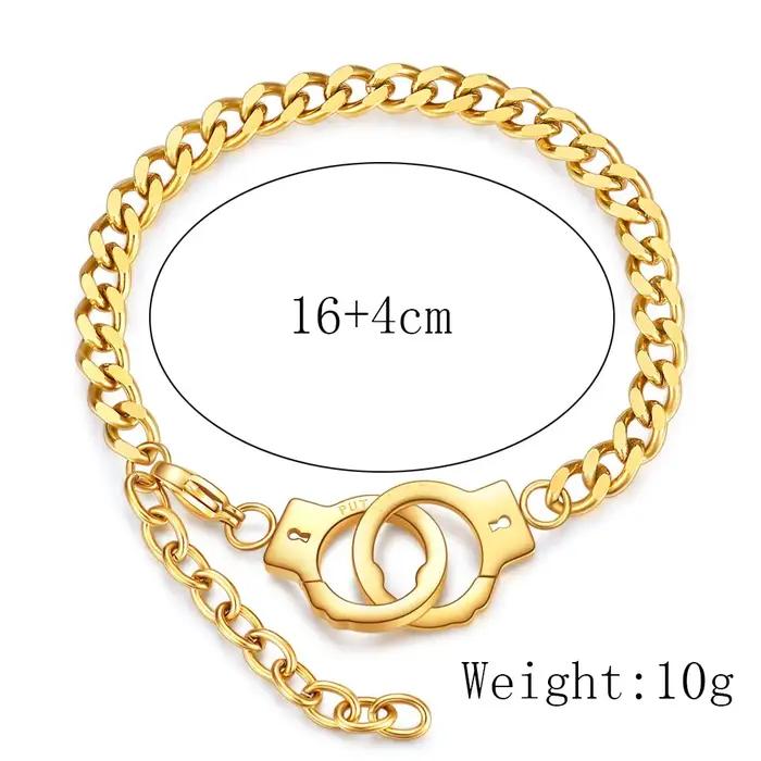 Bracelet de Couple en acier inoxydable, menottes pour femmes et hommes, chaîne de couleur or, accessoires, bijoux, vente en gros