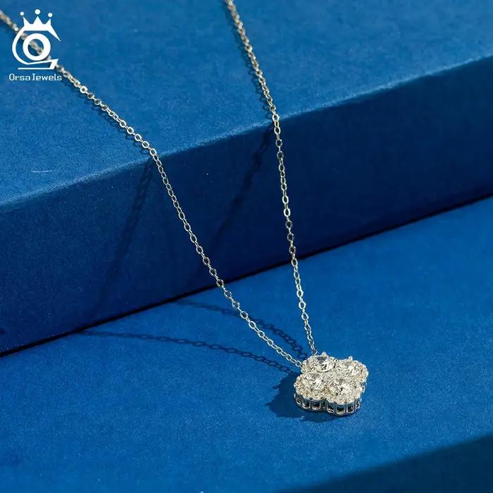 ORSA JEWELS exquis 925 en argent Sterling trèfle à quatre feuilles 8A Premium zircone pendentif collier pour les femmes bijoux de mariage LZN28