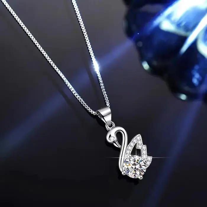 BagueRingen-Collier en argent regardé 925 avec pendentif rond Moissanite