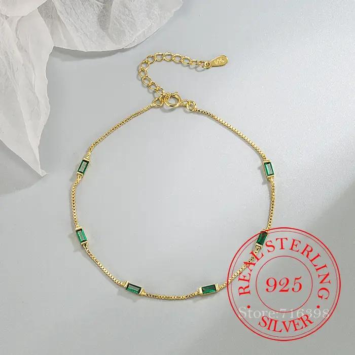 Bracelet chaîne rétro en argent Sterling 925 avec pierre verte pour femmes et hommes, bijou romantique et moderne pour occasions spéciales et cadeaux