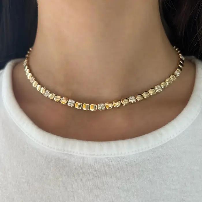 Couleur or géométrique haute polonais charme lien Tennis chaîne collier Bracelet pavé Bling Cz pour les femmes bijoux de mode