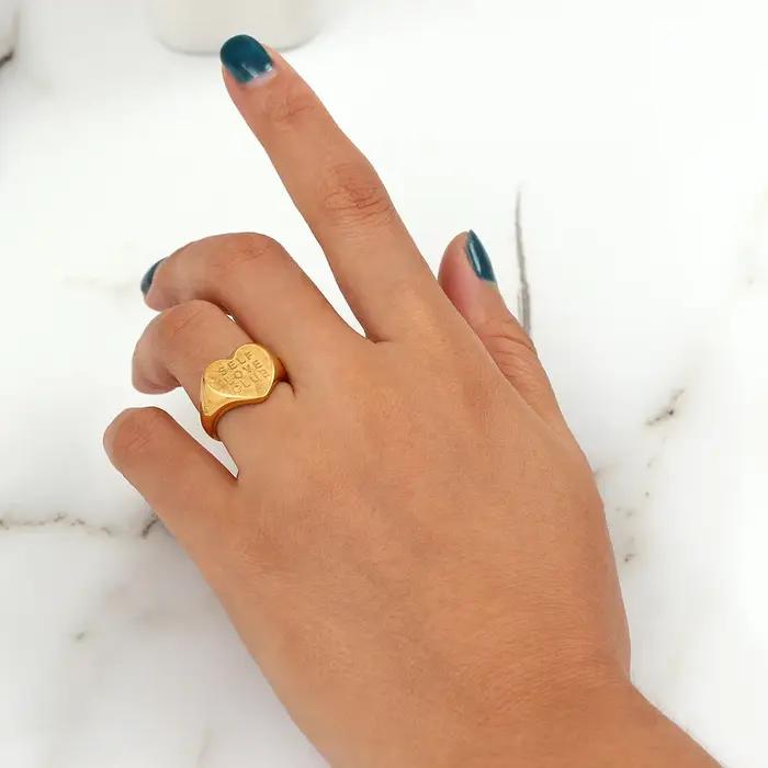 TAUAM Vintage SELF LOVE CLUB bague devise gravée en forme de coeur
