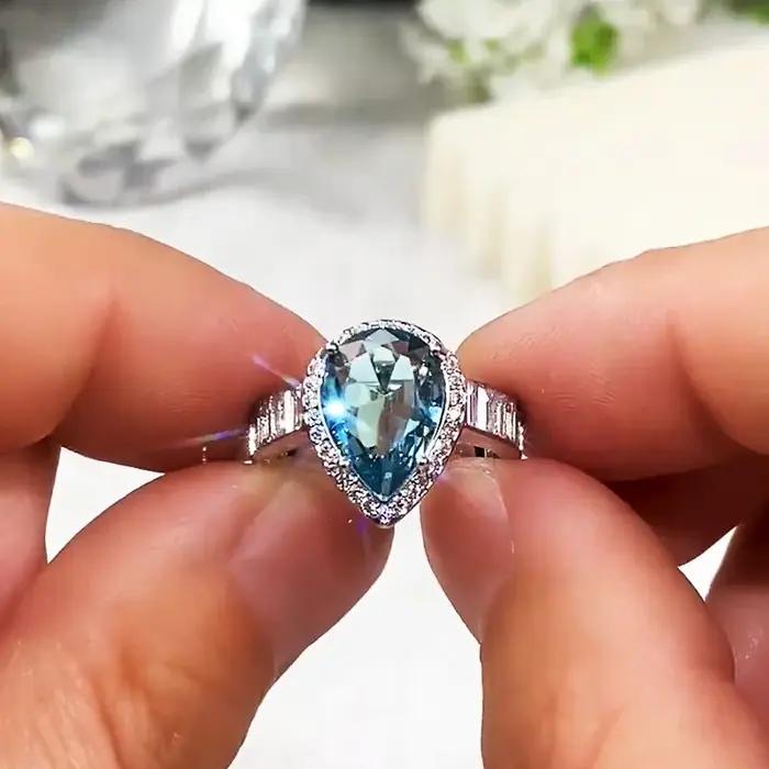 Huretailers-Magnifiques matiques de fiançailles bleu ciel pour femmes