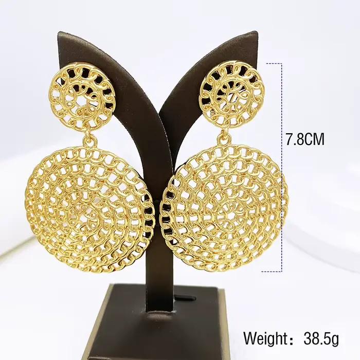 Boucles d'oreilles pendantes rondes plaquées or 18 carats pour femmes, bijoux tendance, accessoires de fête de mariage, document en or, mode, livraison gratuite