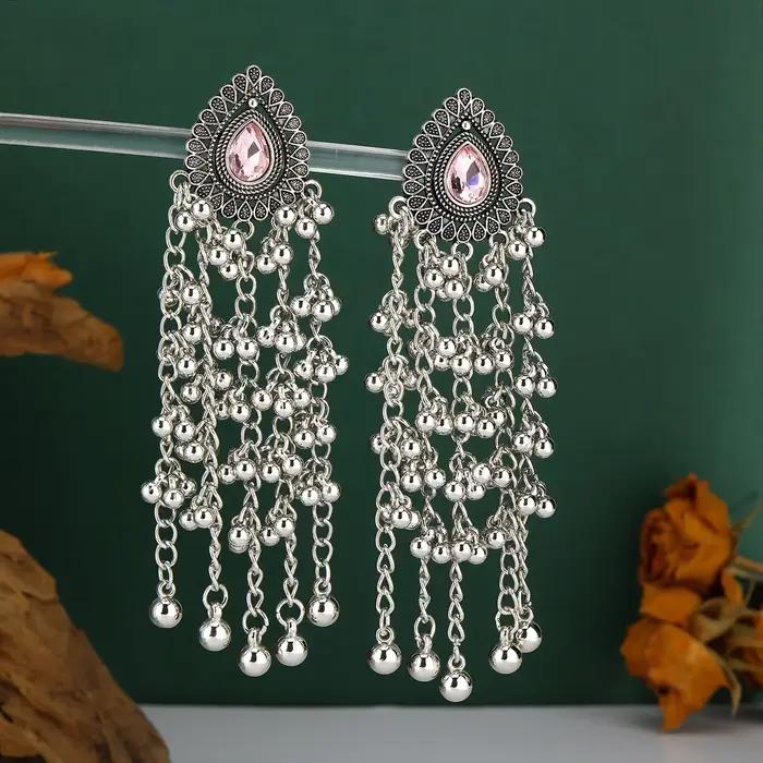 Boucles d'oreilles longues ethniques vintage pour femmes, luxe, zircon rouge, perles en forme de goutte d'eau, boucles d'oreilles à pampilles, esthétique, mariage, fiançailles, bijoux
