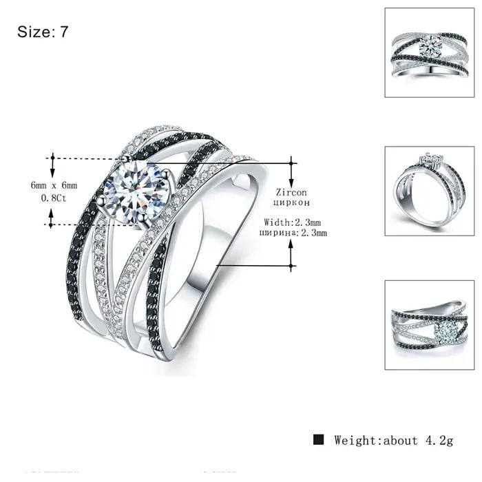 Nouveauté authentique 925 en argent Sterling femmes anneaux blanc/noir zircone bagues