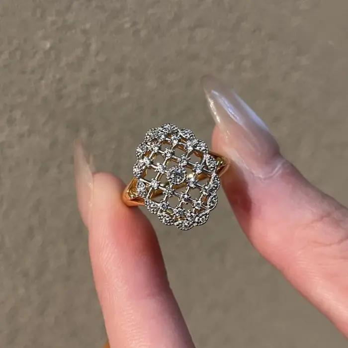Bagues ovales en dentelle de style cour rétro pour femmes