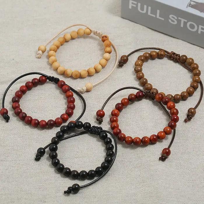 Bracelet en perles de bois naturel de 8 mm pour hommes et femmes