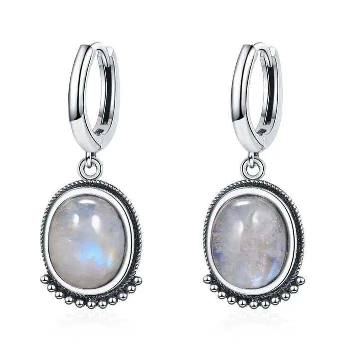 Boucles d'oreilles Vintage en Labradorite naturelle pour femmes, élégantes, rétro, pierre de lune, g