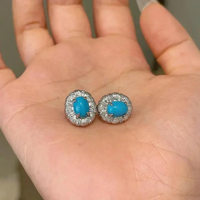 Argent 925 lumière luxe haute qualité turquoise boucles d'oreilles pour les femmes mode ovale fil tréfilage bleu