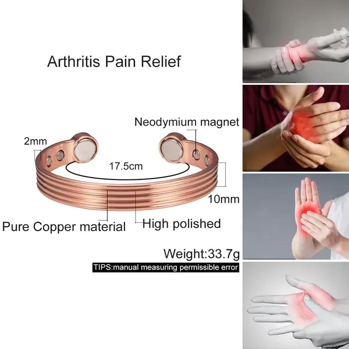 Bracelets en cuivre pur pour hommes et femmes, manchette réglable, bande magnétique, arthrite, santé, aimant élevé, bijoux en cuivre massif