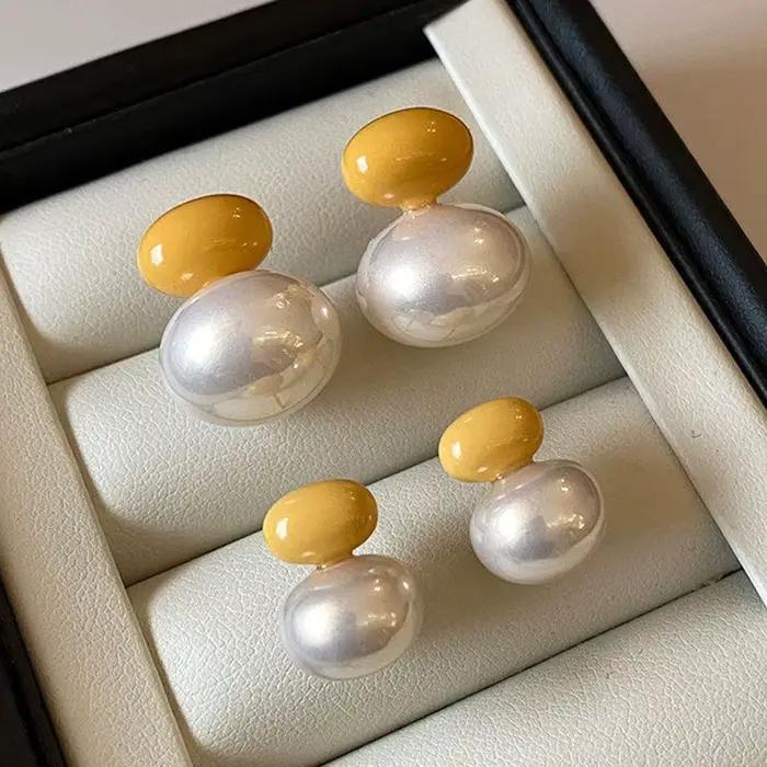 Boucles d'oreilles rondes en perles colorées Dopaamine pour femmes, bijoux d'oreille simples et élégants, faits à la main, en verre, forme géométrique, élégantes