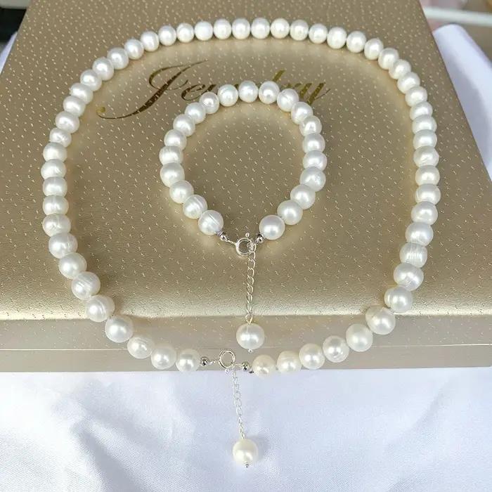 Ensembles de bijoux en perles blanches véritables