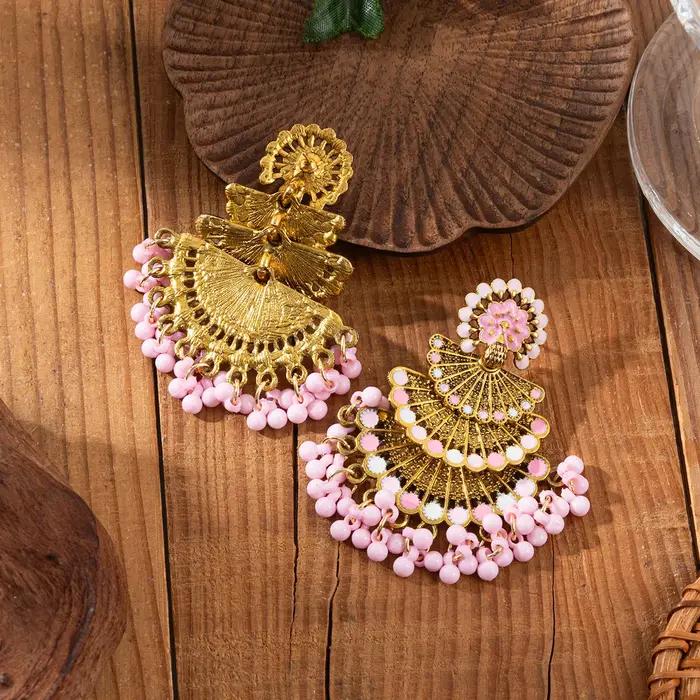 Boucles d'oreilles indiennes en paon rose pour femmes