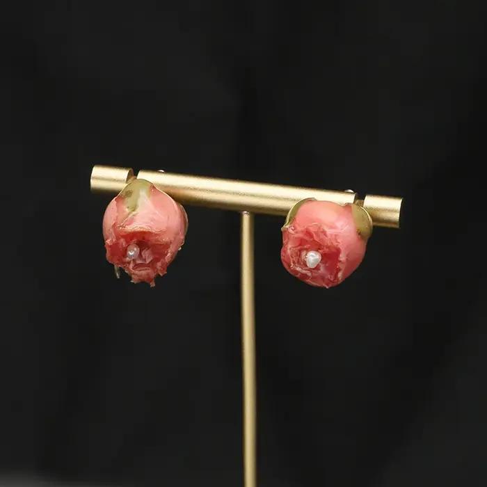 Boucles d'Oreilles en Perles Naturelles de Fleurs Roses pour Femme