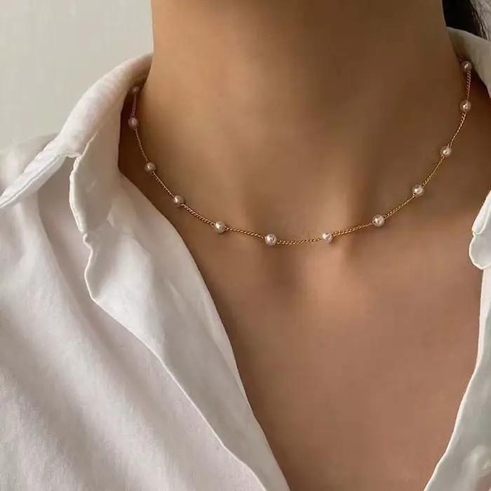 Nouveau Collier Ras-du-Cou Kpop pour Femme avec Perles Dorées, Bijou Gothique Pendentif pour le Cou, Modèle 2026 pour Fille