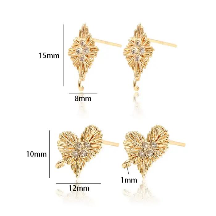 Boucles d'Oreilles en Cuivre Plaqué Or 14K, Accessoire en Forme de Cœur en Losange, à Faire Soi-Même, pour Fabrication de Bijoux