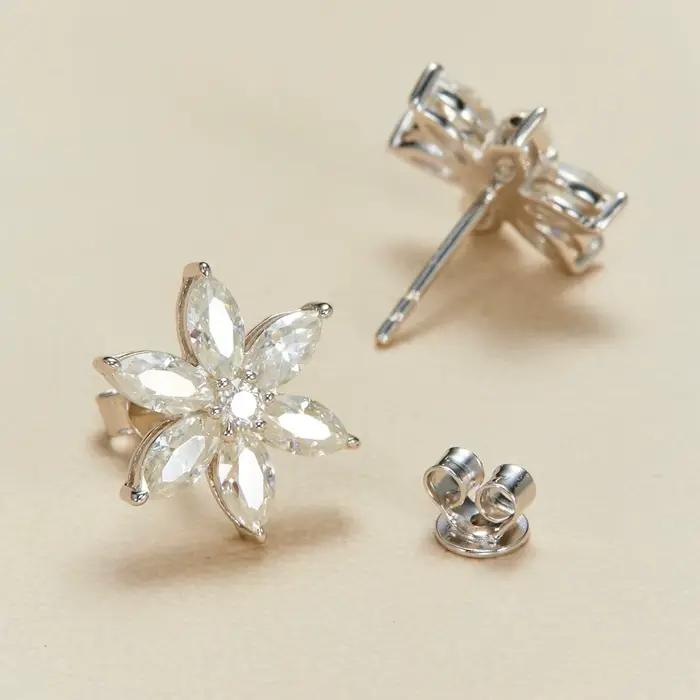 Boucles d'oreilles à clous en Moissanite pour femmes, grappe de fleurs, diamant de laboratoire, taille Marquise, bijoux fins en argent Sterling 925
