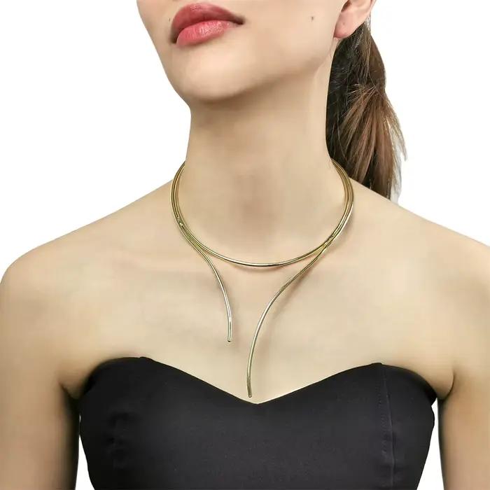Collier ras du cou Punk en métal pour femmes, chaîne de clavicule en alliage géométrique rigide, bijoux de fête à la mode
