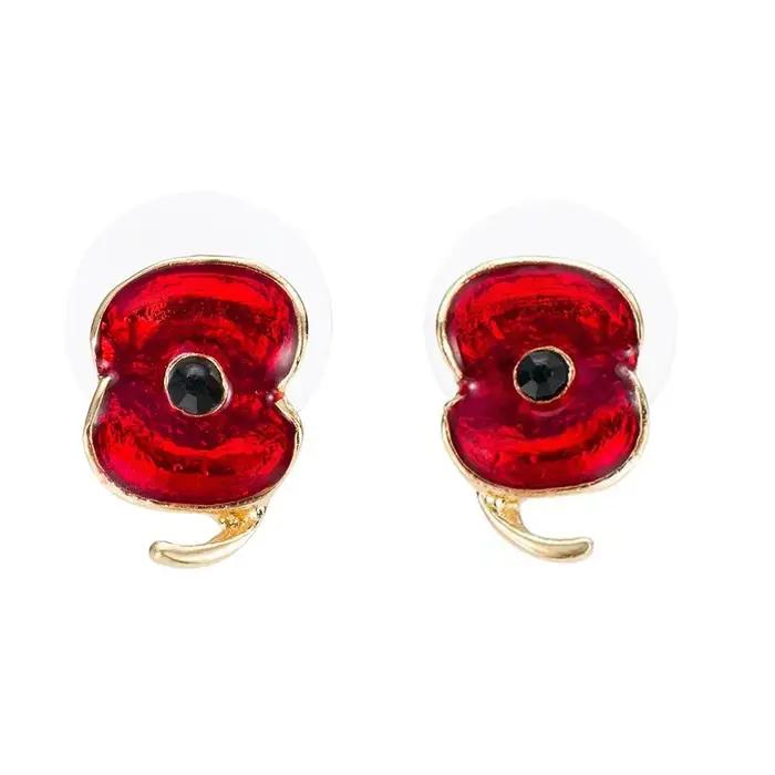 Boucles d'Oreilles en Coquelicot Rouge Bijou Commémoratif Vintage Cadeau Femme Occasions Spéciales