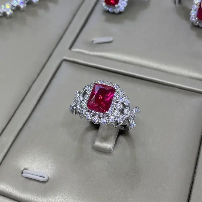 Ensemble de bijoux en corindon rouge pour femme, diamant, VPN, flash, pendentif de luxe, collier, bo