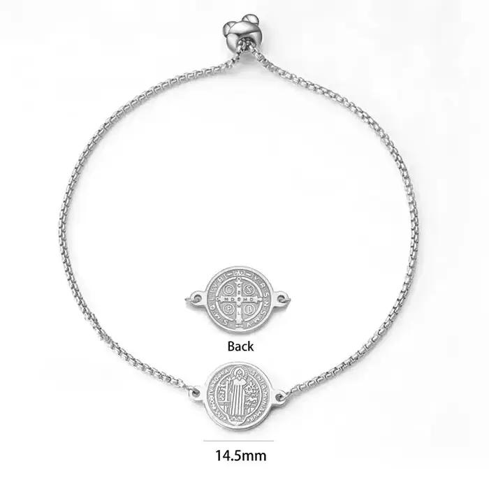 Bracelet médaille de Saint benoît en acier inoxydable