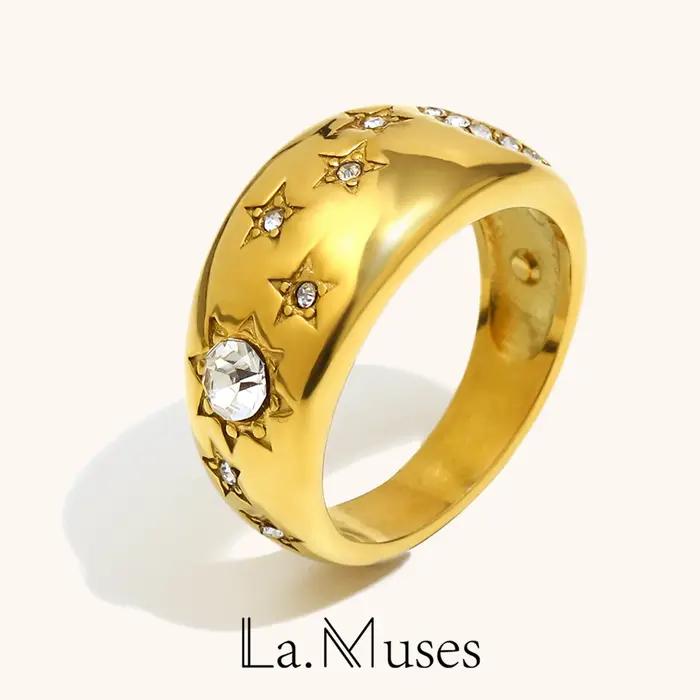 La.Muses rétro étoile lune bague en acier inoxydable bijoux élégant métal céleste femmes