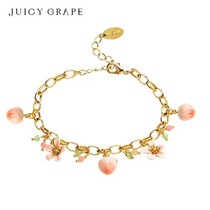 JUICY GRAPE-Bracelet Pêche pour Femme, Bijoux Originaux, Doux et Mignon, Fruit Pêche et Fleur de Pêcher, Style Français, Été