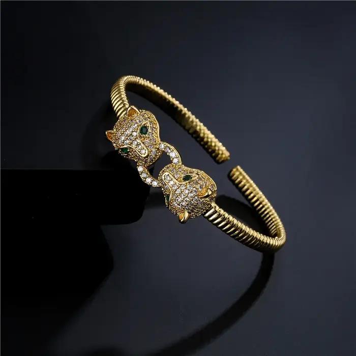 Bracelet ouvert tête de chimléopard pour hommes et femmes