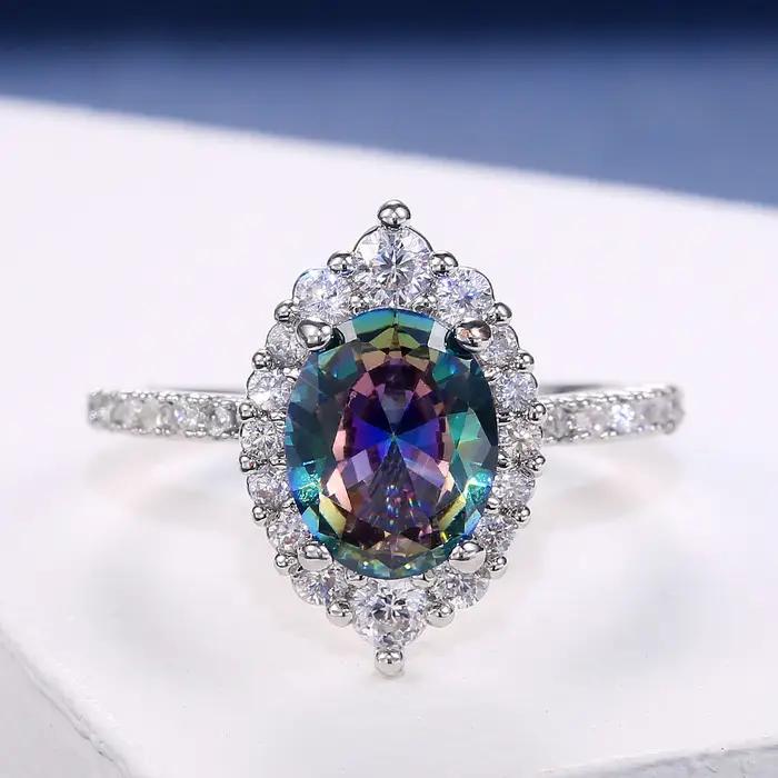 Huitan – bague Marquise ovale en Zircon coloré pour femme