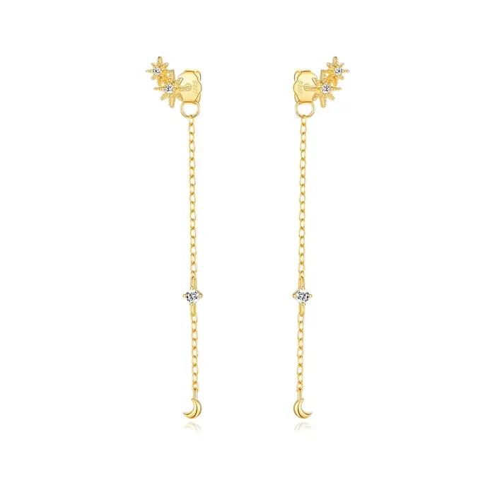 Aide-Boucle d'oreille longue en argent regardé 925 pour femme, ligne d'oreille, document en or 18 ca
