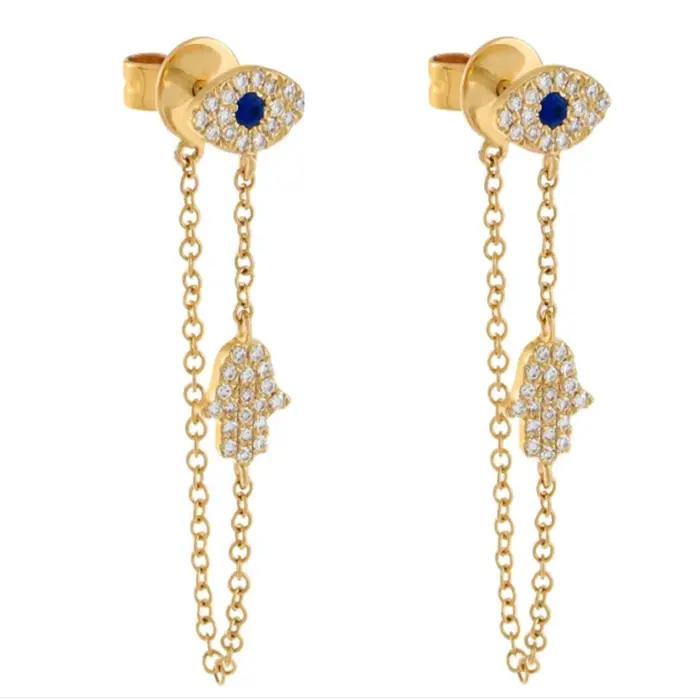 ROXI Vintage bleu pierre oeil avec main longue chaîne boucle d'oreille pour femmes