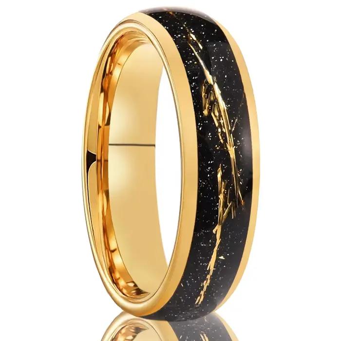 Bague en acier tungstène en feuille d'or incrustée de 8/6mm, simple et dorée, confortable à porter,