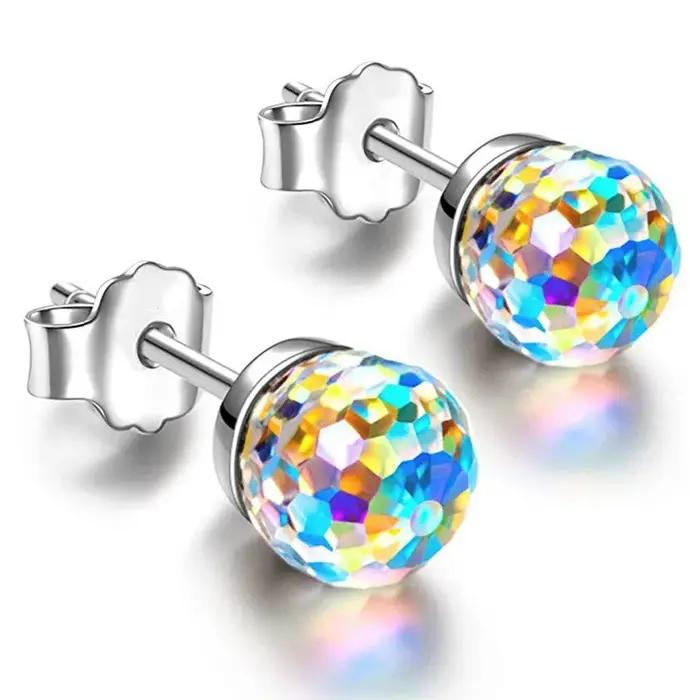 Boucles d'oreilles en argent regardé 925 pour femmes et filles, boule Chang, cristal de Rotterdam, c