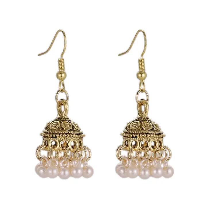 Boucles d'oreilles indiennes classiques rétro couleur or pour femmes