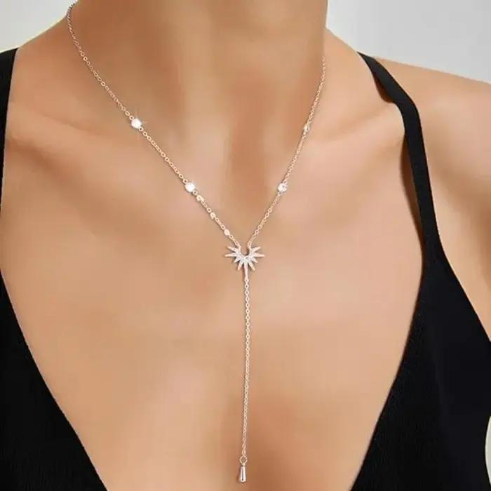 Collier pendentif en forme de Y en acier inoxydable pour femmes et filles