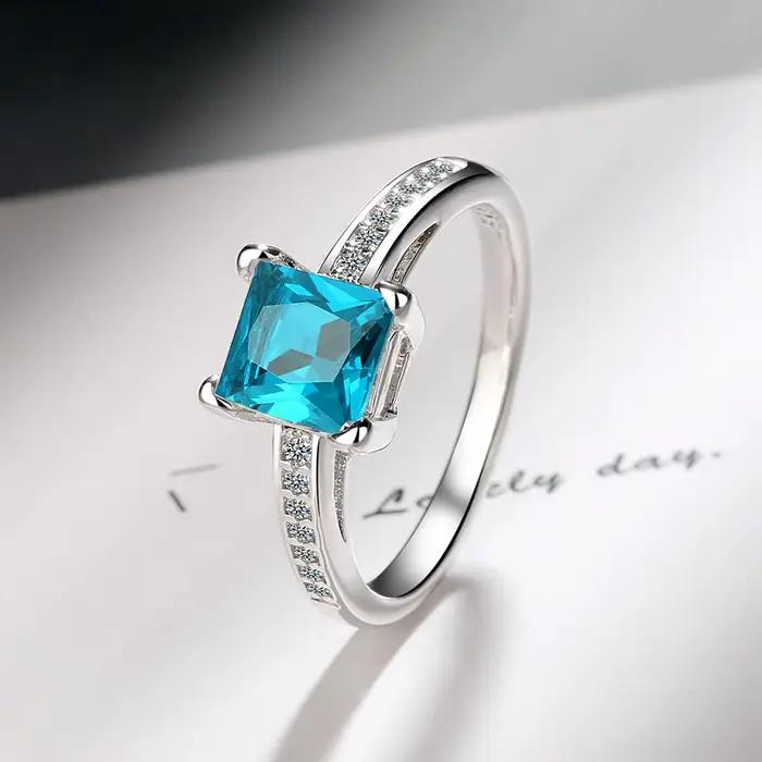 Bagues en argent sterling 925 taille 5 # -10 # Zircon carré de haute qualité pour femmes, bijoux fins de mariage, accessoires, cadeaux de fête