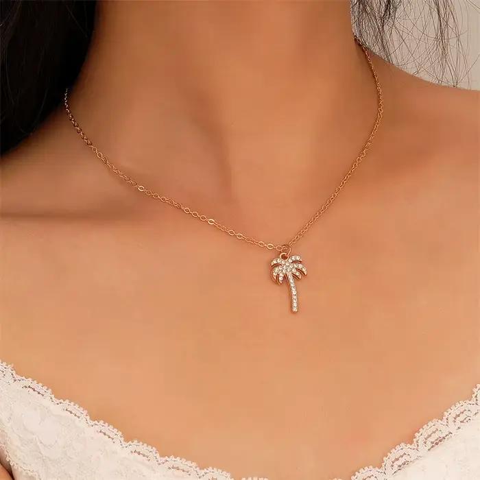Collier en cristal de palmier AMP pour femme design géométrique or jaune clair tracker d'humeur occasions spéciales cadeau pour femme