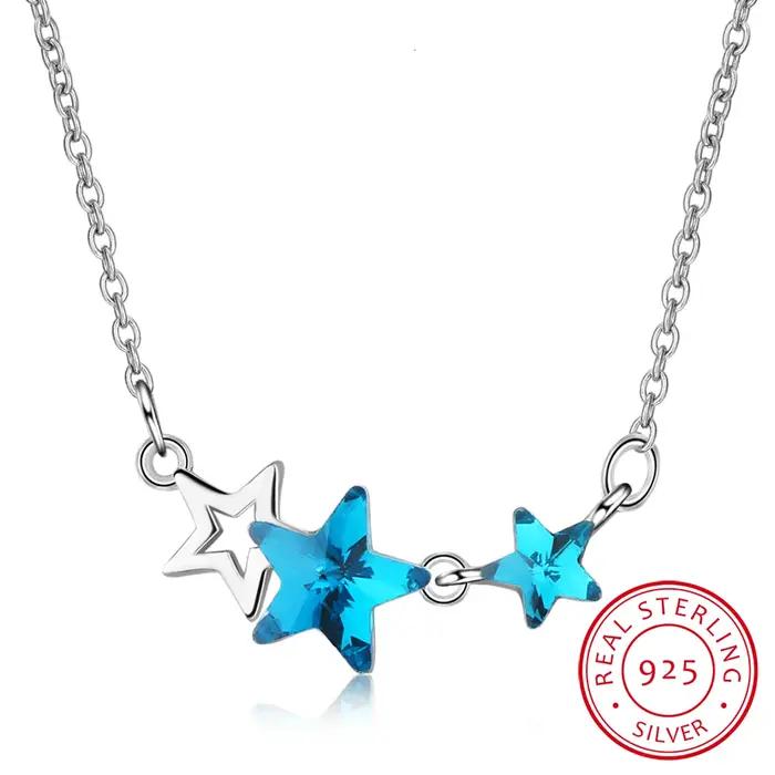 Collier pendentif étoile brillante en argent regardé 925 pour femmes et filles, breloque cubique, bi