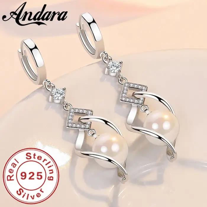 Andara 925 en argent Sterling AAA Zircon boucles d'oreilles en perles naturelles pour les femmes mod