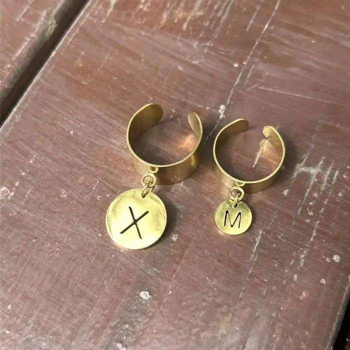 MinaMaMa-Bague alphabet en acier inoxydable pour femme