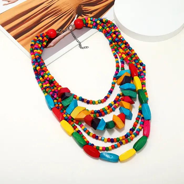 Collier Bavoir Attrayant de Style Boho Multicolore, Bijoux Ethniques Géométriques Irréguliers, Magni