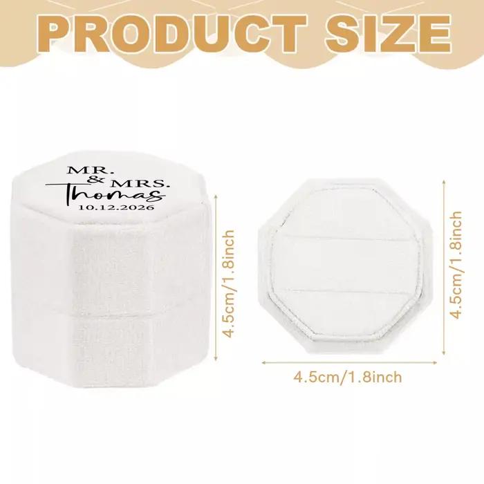 Boîte à bagues de mariage personnalisée, boîte à bagues en velours blanc, boîte à bagues doubles, boîte à bagues octogonale, boîte à bagues pour proposition de fiançailles